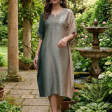 Nylah Green Embroidered Silk Kaftan for Women