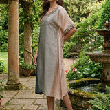 Nylah Green Embroidered Silk Kaftan for Women