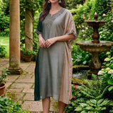 Nylah Green Embroidered Silk Kaftan for Women