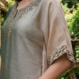 Nylah Green Embroidered Silk Kaftan for Women