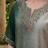 Nylah Green Embroidered Silk Kaftan for Women
