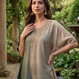 Nylah Green Embroidered Silk Kaftan for Women
