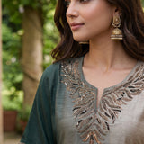 Nylah Green Embroidered Silk Kaftan for Women