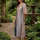 Nylah Blue Embroidered Silk Kaftan for Women