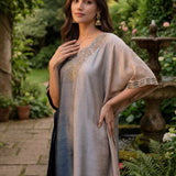 Nylah Blue Embroidered Silk Kaftan for Women