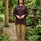 Mira Brown Kutch-work Embellished Satin Collar Shirt