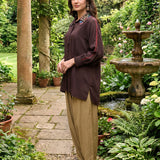 Mira Brown Kutch-work Embellished Satin Collar Shirt