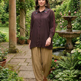 Mira Brown Kutch-work Embellished Satin Collar Shirt