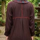 Mira Brown Kutch-work Embellished Satin Collar Shirt