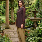 Mira Brown Kutch-work Embellished Satin Collar Shirt