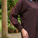 Mira Brown Kutch-work Embellished Satin Collar Shirt