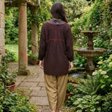Mira Brown Kutch-work Embellished Satin Collar Shirt