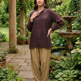 Mira Brown Kutch-work Embellished Satin Collar Shirt