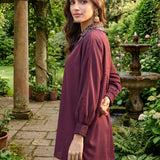 Mira Maroon Kutch-work Embellished Satin Collar Shirt