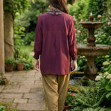 Mira Maroon Kutch-work Embellished Satin Collar Shirt