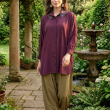 Mira Maroon Kutch-work Embellished Satin Collar Shirt