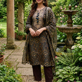 Mahika Ink Blue Traditional Printed Viscose Staight Suit Set with Dupatta