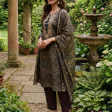 Mahika Ink Blue Traditional Printed Viscose Staight Suit Set with Dupatta
