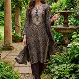 Mahika Ink Blue Traditional Printed Viscose Staight Suit Set with Dupatta