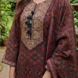 Mahika Maroon Traditional Printed Viscose Staight Suit Set with Dupatta