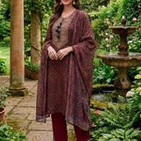 Mahika Maroon Traditional Printed Viscose Staight Suit Set with Dupatta