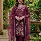 Aarvi Wine Floral Embroidered Suit Set with Dupatta