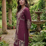 Aarvi Wine Floral Embroidered Suit Set with Dupatta