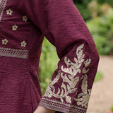 Mira Maroon Kutch-work Embellished Satin Collar Shirt