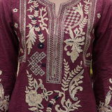 Aarvi Wine Floral Embroidered Suit Set with Dupatta