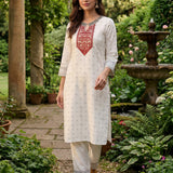Hina Ivory Printed Straight Kurta Set