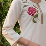 Ulfat Pearl Ivory Embroidered Cotton Linen Long Kurta Set for Women