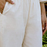 Ulfat Pearl Ivory Embroidered Cotton Linen Long Kurta Set for Women