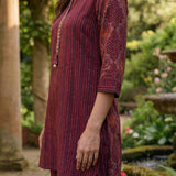 Nazneen Fuchsia Abstract Printed Asymmetrical Hem Straight Mid Co-ord Set
