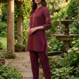 Nazneen Fuchsia Abstract Printed Asymmetrical Hem Straight Mid Co-ord Set