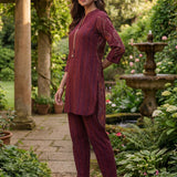 Nazneen Fuchsia Abstract Printed Asymmetrical Hem Straight Mid Co-ord Set