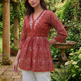 Aarohi Maroon Printed Cotton Tunic for Women
