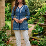 Aarohi Navy Blue Printed Cotton Tunic for Women