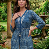 Aarohi Navy Blue Printed Cotton Tunic for Women