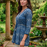 Aarohi Navy Blue Printed Cotton Tunic for Women
