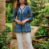 Aarohi Navy Blue Printed Cotton Tunic for Women