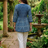 Aarohi Navy Blue Printed Cotton Tunic for Women