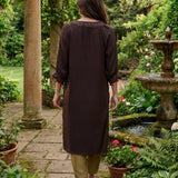 Rangrez Chocolate Brown Satin Zari Embroidered Kaftan