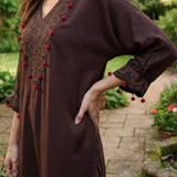 Rangrez Chocolate Brown Satin Zari Embroidered Kaftan