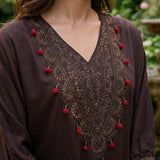 Rangrez Chocolate Brown Satin Zari Embroidered Kaftan