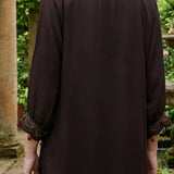 Rangrez Chocolate Brown Satin Zari Embroidered Kaftan