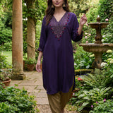 Rangrez Violet Satin Zari Embroidered Kaftan
