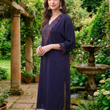 Rangrez Violet Satin Zari Embroidered Kaftan