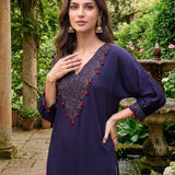 Rangrez Violet Satin Zari Embroidered Kaftan