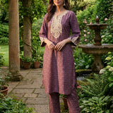 Pihu Purple Cotton Blend Printed Kurta set