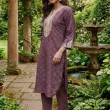 Pihu Purple Cotton Blend Printed Kurta set